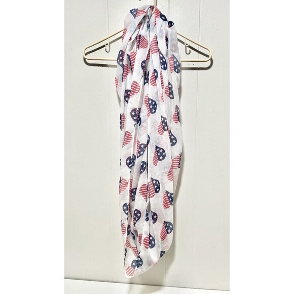 Patriotic American Flag Heart Infinity Scarf Stars Stripes Sheer Scarf Wrap NWT - Picture 3 of 5
